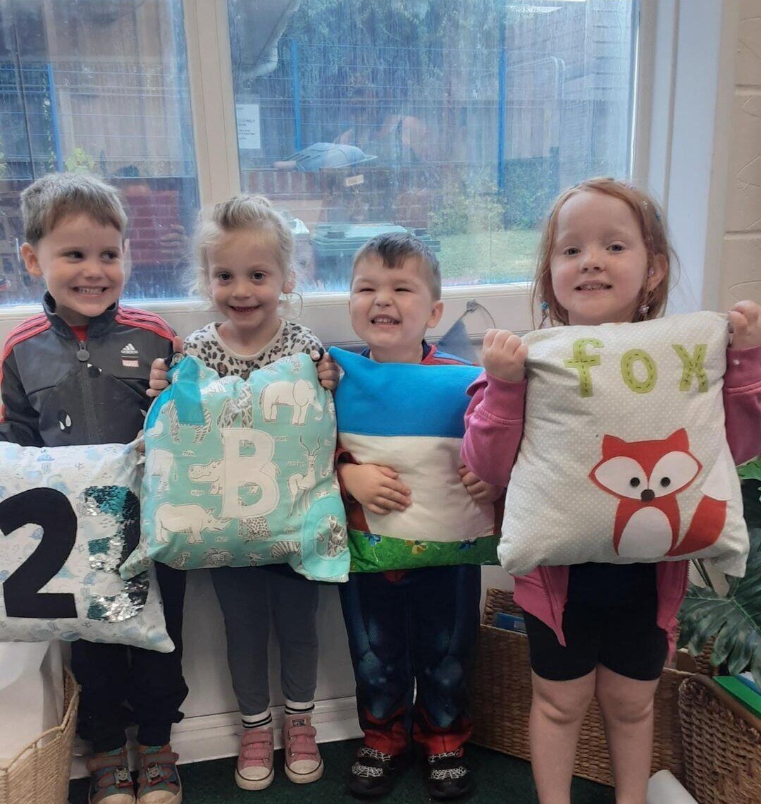 We recently donated some cushions to a local nursery! 🧵
 
The cushions were designed and created by students on the Norland diploma as part of their project to create a learning resource for an #EarlyYears setting!

(It looks like the children are pretty pleased with them! 😄🧀)