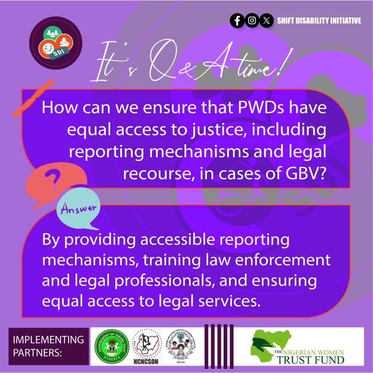 Shiftdisability's tweet photo. To strengthen GBV prevention and response among PWDs and promote a more inclusive and equitable approach to addressing gender-based violence, we present to you these questions and answers.

Together, we can create a safer, more inclusive world for everyone.
Join us in our mission https://t.co/SBHD4kh8dA