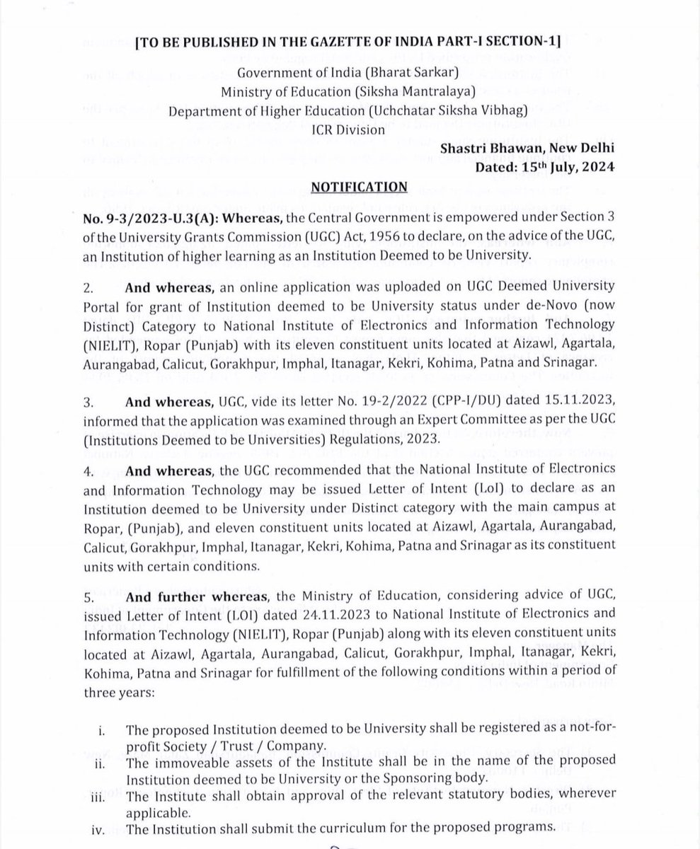 RajeevRC_X's tweet photo. Congratulations to @NIELITIndia for being approved as a deemed university🙏🏻💐
Neilit can play a very vital role - working with state universities,national universities AND Tech companies to take capabilities & degrees and skills in #AI, #Semiconductor, #ElectronicsSystems #HPC, #Cybersecurity, #Quantum in Aizawl, Agartala, Aurangabad, Calicut, Gorakhpur, Imphal, Itanagar, Kekri, Kohima, Patna and Srinagar - giving access to leading edge Tech courses also to youth in smaller states and towns. Big part of PM @narendramodi jis vision of opportunities for youth all over India
@JitinPrasada @PMOIndia