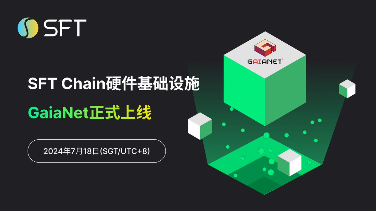 🔈 SFT Chain 公告 🔈

尊敬的SFT Chain社区成员们：

SFT Chain硬件基础设施GaiaNet已于2024年7月18日14:30(SGT/UTC+8)正式上线。

如有任何疑问或需要帮助，请随时联系SFT Chain客户支持团队。

SFT Chain团队