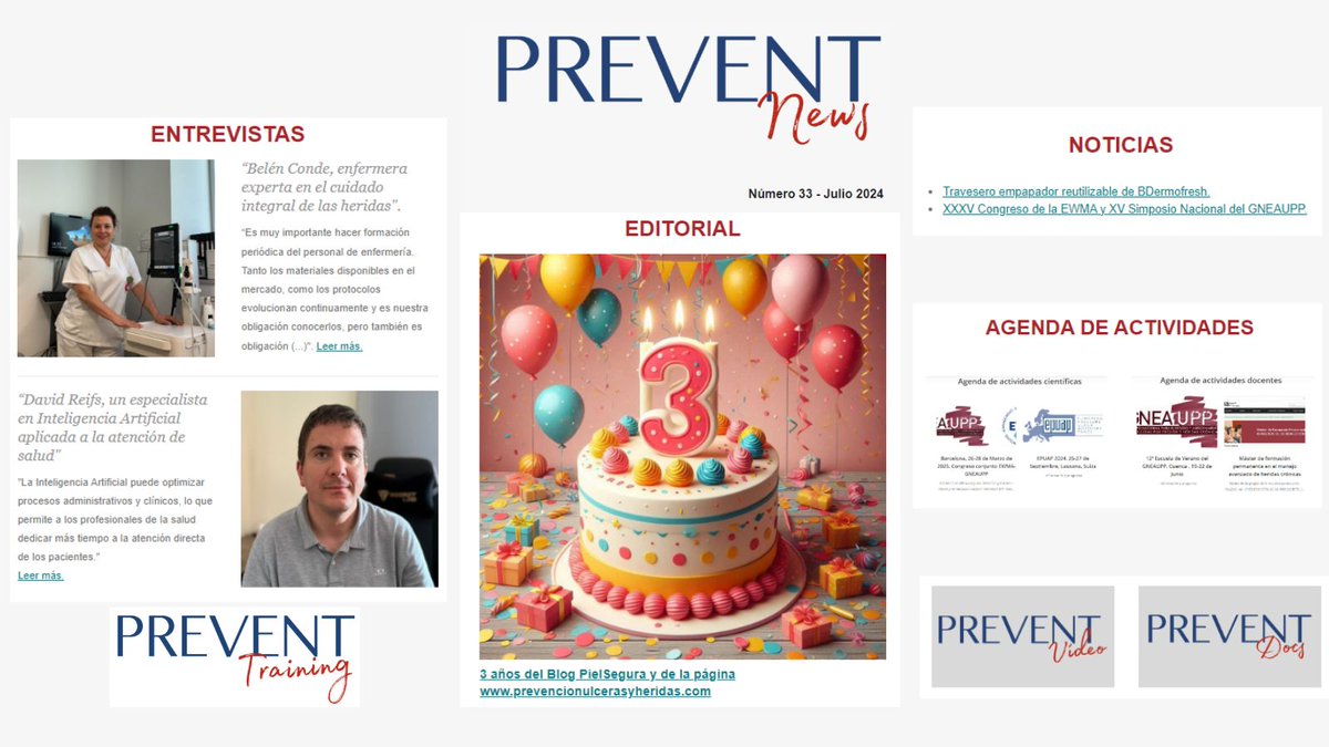 🎉 En #PreventNews33 hablamos con Belén Conde sobre el cuidado de heridas, con David Reifs sobre IA en salud, y celebramos 🎉 ¡3 años de PielSegura y prevencionulcerasyheridas.com!
+ Noticias ¡Descúbrelo! en prevencionulcerasyheridas.com/numero-33-juli… 
#SeguridadDelPaciente #CuidadoDeHeridas #Salud