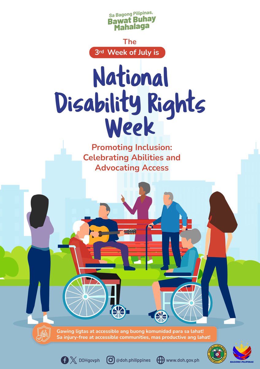 DOHgovph's tweet photo. Ipinagdiriwang tuwing ikatlong linggo ng Hulyo ang #NationalDisabilityRightsWeek na may temang: "Promoting Inclusion: Celebrating Abilities and Advocating Access.” https://t.co/lz15duQ3R5