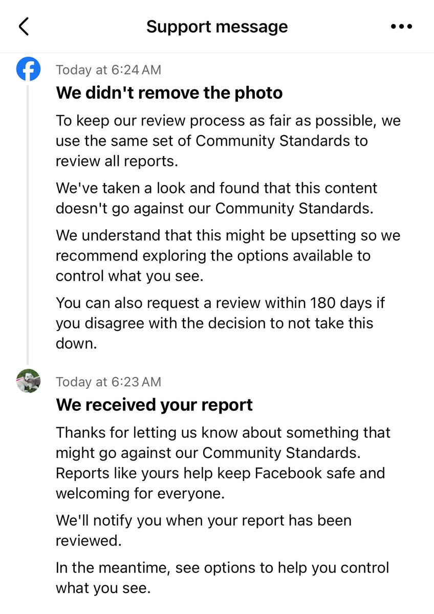 E82NoPush's tweet photo. Posting this a second time.  Hopefully the right eyes see it:  @elonmusk @realDonaldTrump @FoxNews @facebook @Meta  Here’s how @facebook is complacent in death threats at #Trump.  I filed a report this morning about a thread wishing his demise… look how fast they told me “no.” https://t.co/cp6v5vKNy0