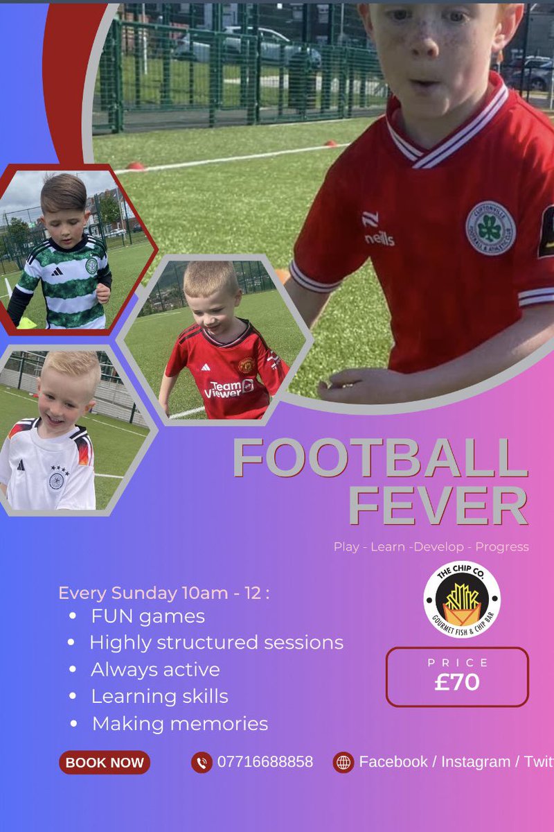 NEW FUN 8 WEEK coaching course for boys and girls 4+. Everyone very welcome. Register your players now ❤️⚽️🍟<a href="/ChipCompany_/">Chip Company</a>
