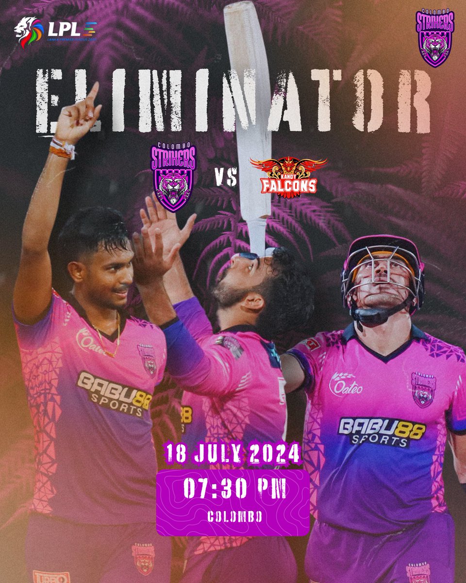 ColomboStrikers's tweet photo. Strikers fam, are you geared up for the battle tonight? 🔥
#ColomboStrikers #LPL #StrikeToConquer #TheBasnahiraBoys #HouseOfTigers #Lankapremierleague #CSvsKF #LPL2024 #Eliminator https://t.co/cnfB341Oma