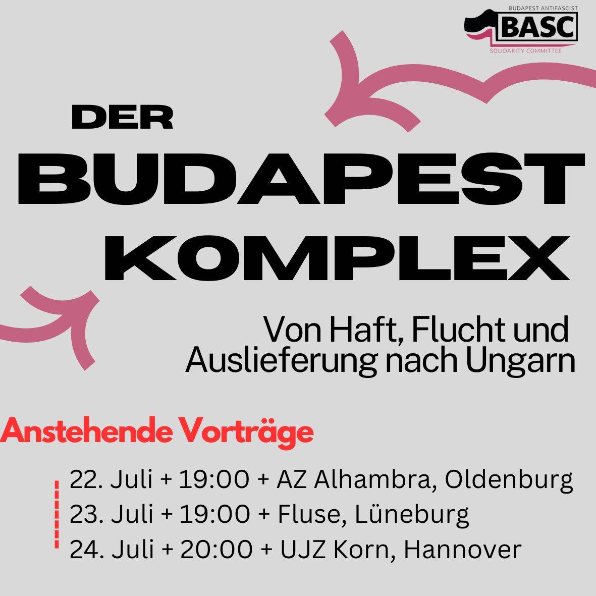 In der nächsten Woche sind Genoss:innen in verschiedenen Städten unterwegs, um mit euch über den Komplex zu sprechen. 
Oldenburg, Lüneburg, Hannover &amp; Umgebung - kommt vorbei, bringt eure Bezugsgruppe &amp; friends. 

#FreeTobi #FreeHanna #FreeMaja #NoExtradition #FreeAllAntifas