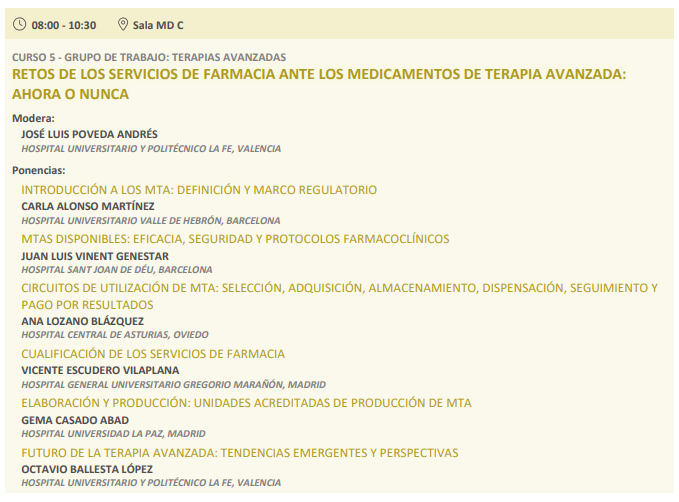 ¿Habéis visto ya la programación del 69º Congreso SEFH? 🗓️

Desde <a href="/TerAvanza_sefh/">Medicamentos de Terapia Avanzada - SEFH</a> hemos preparado un curso el jueves 17 de octubre de 8:00 a 10:30h: RETOS DE LOS SERVICIOS DE FARMACIA ANTE LOS MEDICAMENTOS DE TERAPIA AVANZADA: AHORA O NUNCA 🆕🏥

¡Nos vemos pronto! 💜