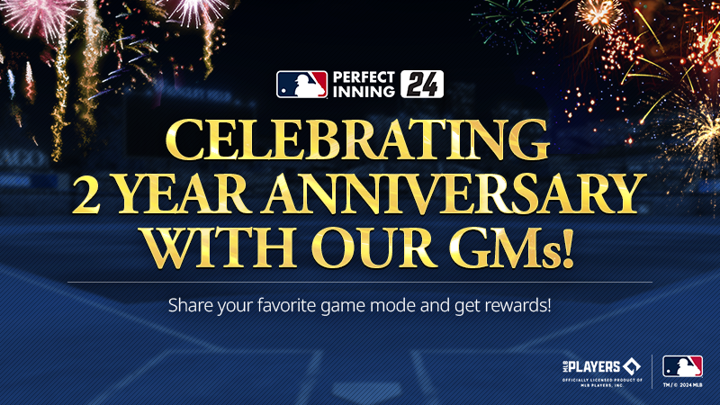 Yeay!!! Our 2nd birthday is coming up!🎉

Like and Repost this post to celebrate the moment!❤️

🗨️Share your favorite game mode and get rewards!

Example: Battle Slugger/PlayBall

🎁All Participants: [Event] Gold Player Pack x10

⏰07/18 ~ 07/22 23:59 (PDT)

#MLB #MLBPI24 #2Years