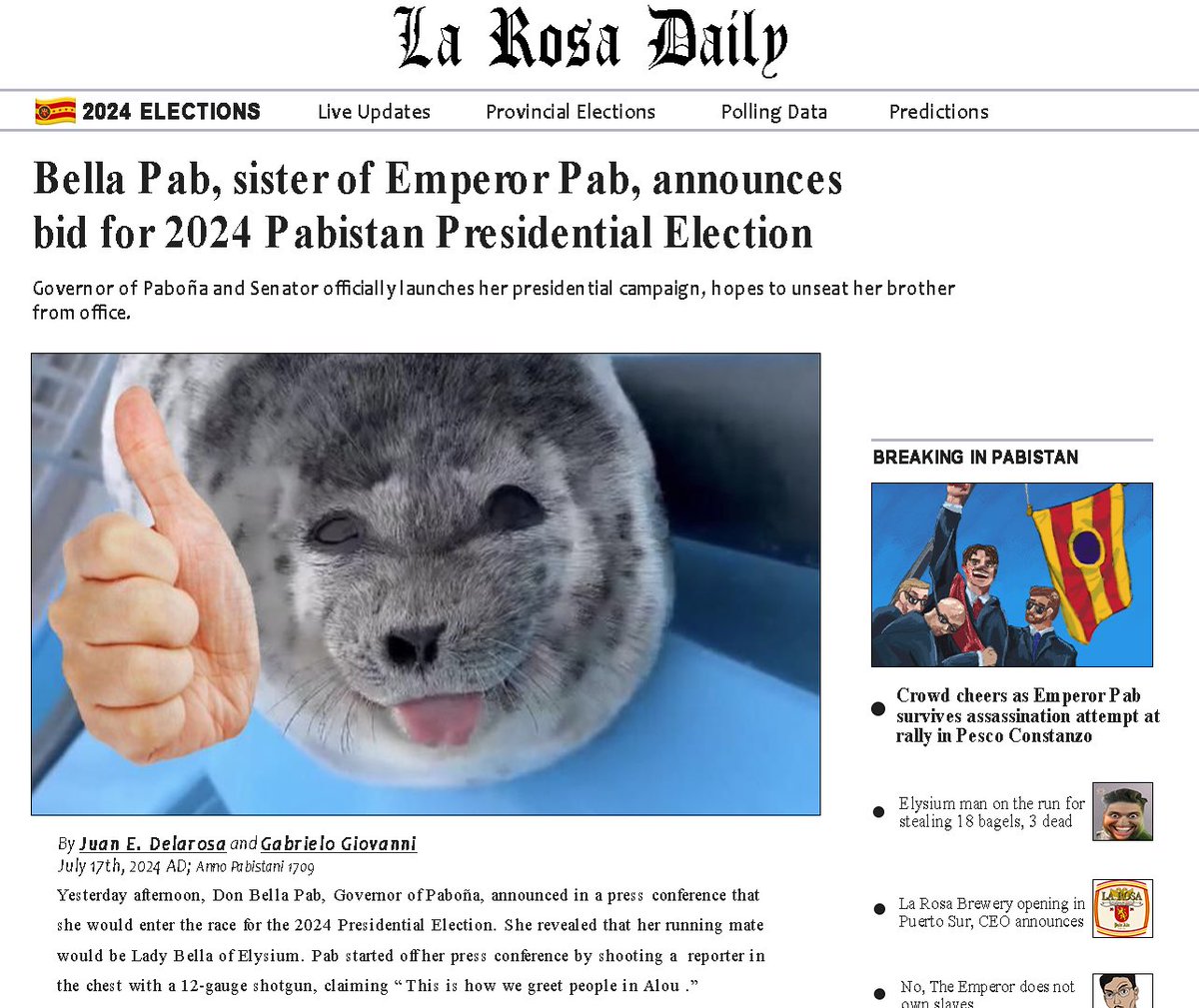 News from The Empire of Pabistan, brought to you by La Rosa Daily (Pabistan’s second most reliable name in news)