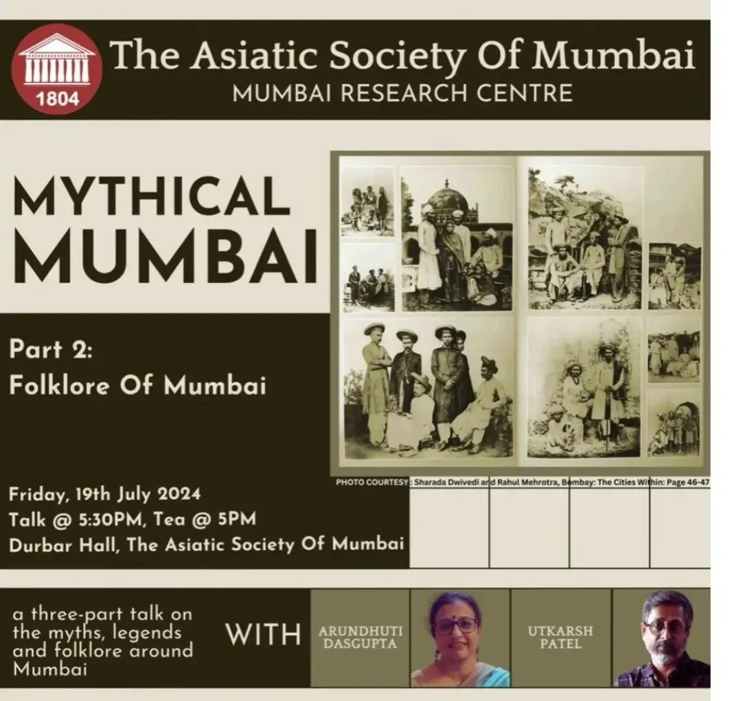 If in Mumbai, join us tomorrow, 19th July, at The Asiatic Society of Mumbai, to know more about myths and folklore of #Mumbai 
<a href="/utkarshmp/">Utkarsh Patel</a>