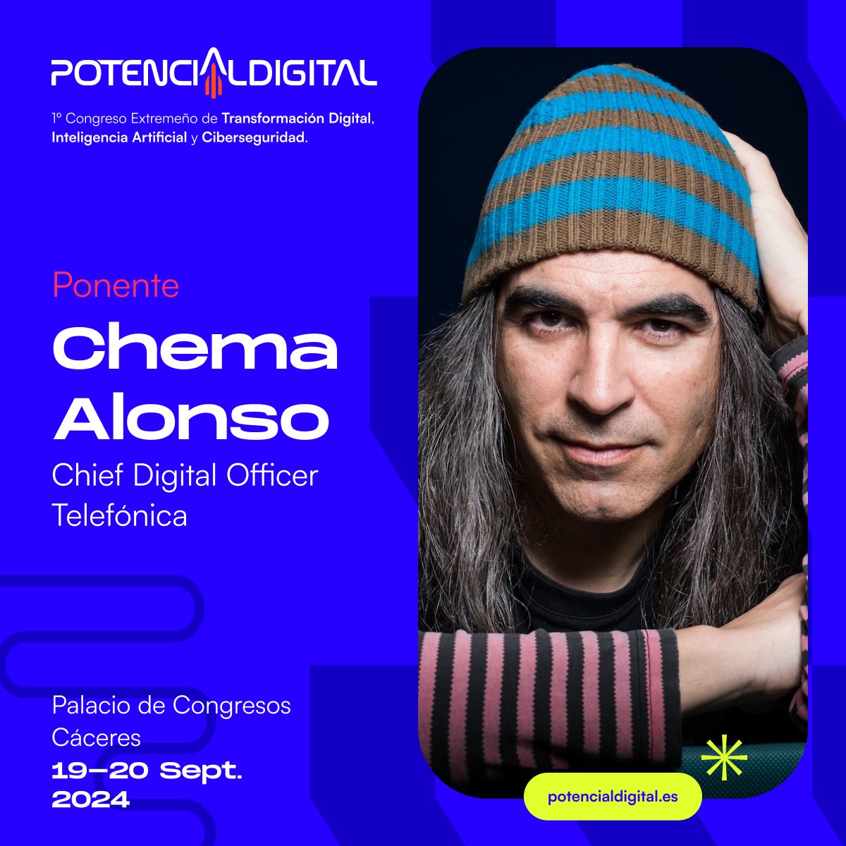 Y hoy…!otro ponente top para el I Congreso Potencial Digital!

🔝 Chema Alonso, Chief Digital Officer de Telefónica, se une a nosotros en el Palacio de Congresos de Cáceres el 19 y 20 de julio. 
🌟 Inscríbete gratis en potencialdigital.es 

+ de Chema mypublicinbox.com/ChemaAlonso