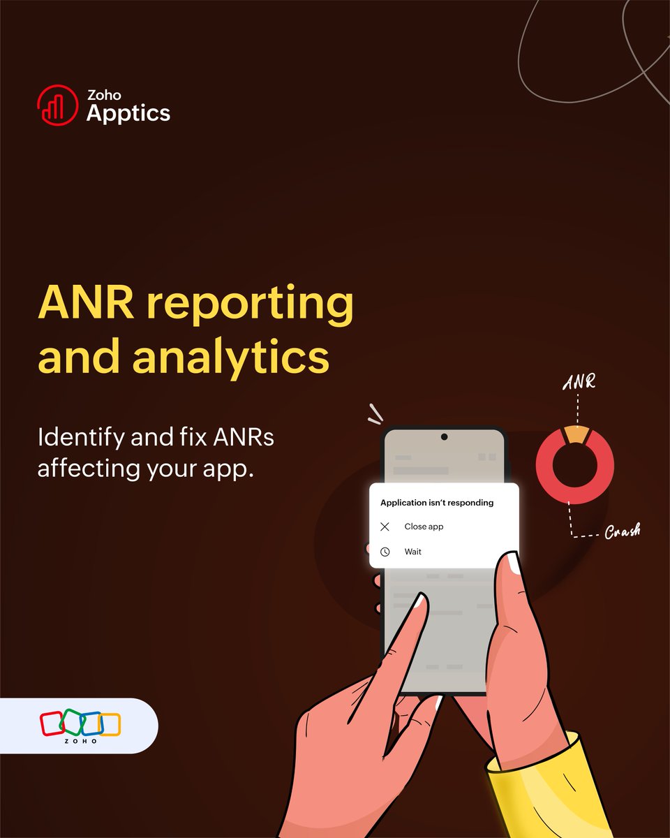 Say goodbye to the #AppNotResponding popup! 
You can now identify, diagnose, and fix issues within your app that cause #ANR errors from the Apptics' crash module. 
More info 👉 zoho.to/QkZ
#AndroidDev #FlutterDevs #AppDevelopment #AppPerformance #mobiledevelopment