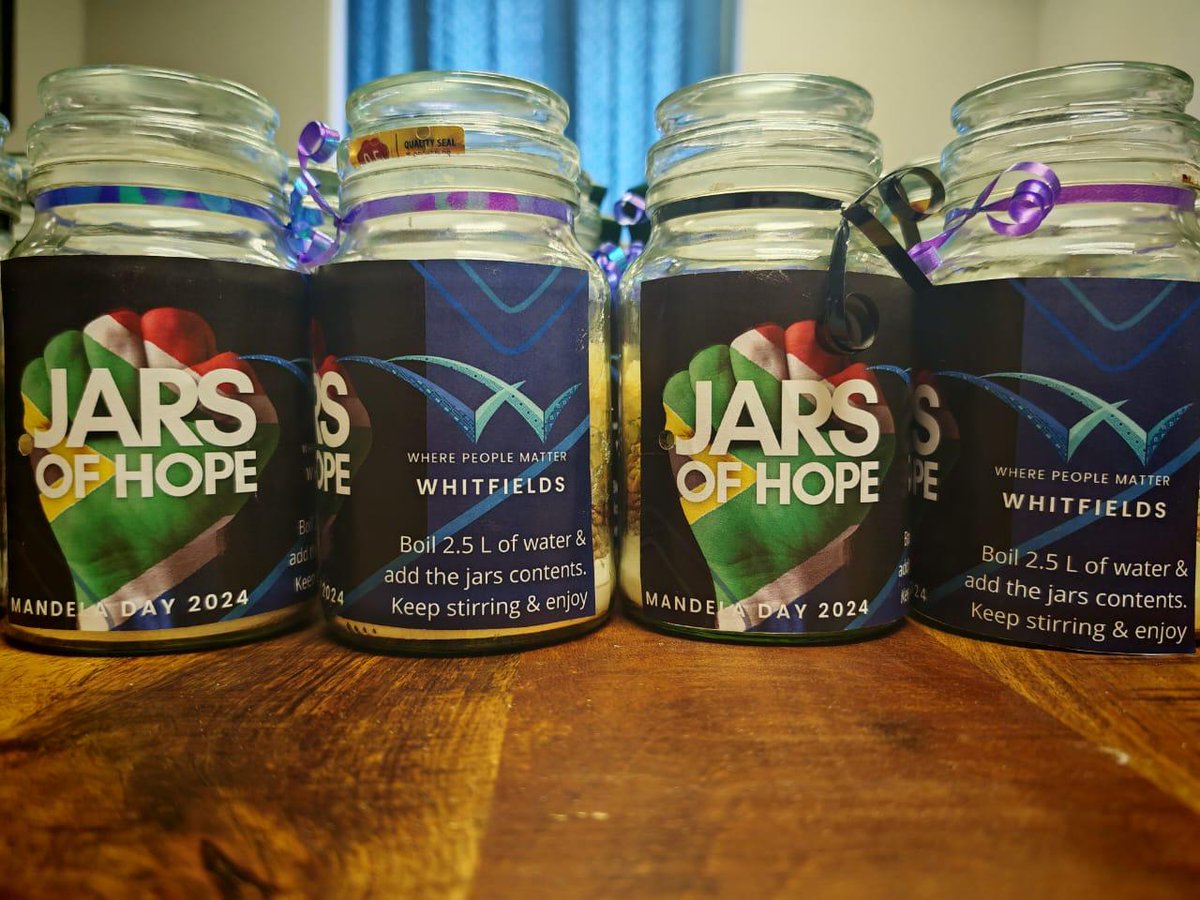 WhitfieldsGroup's tweet photo. This #MandelaDay2024 we are adding hope by providing a warm and nourishing meal to those in need in our community, by filling up jars of hope with dry soup ingredients. #JarsOfHope #WhitfieldsCaares #WPM #wherepeoplematter https://t.co/9MBX3Sf97O