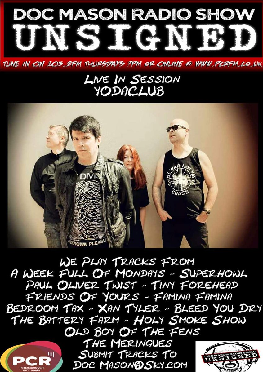 Tonight! Tune in at 7pm for an hour of live Yodaclub songs and  chat on 103.2FM, online at pcrfm.co.uk or ask you smart speaker to play PCRFM 🎶❤️