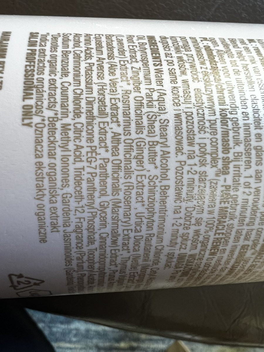 This a list of ingreditnts  for @pure "organic certified" hair conditioner... The words Pure and Organic don't really match up with the list. I'm all for reducing chemicals but the organics  industry is very misleading!