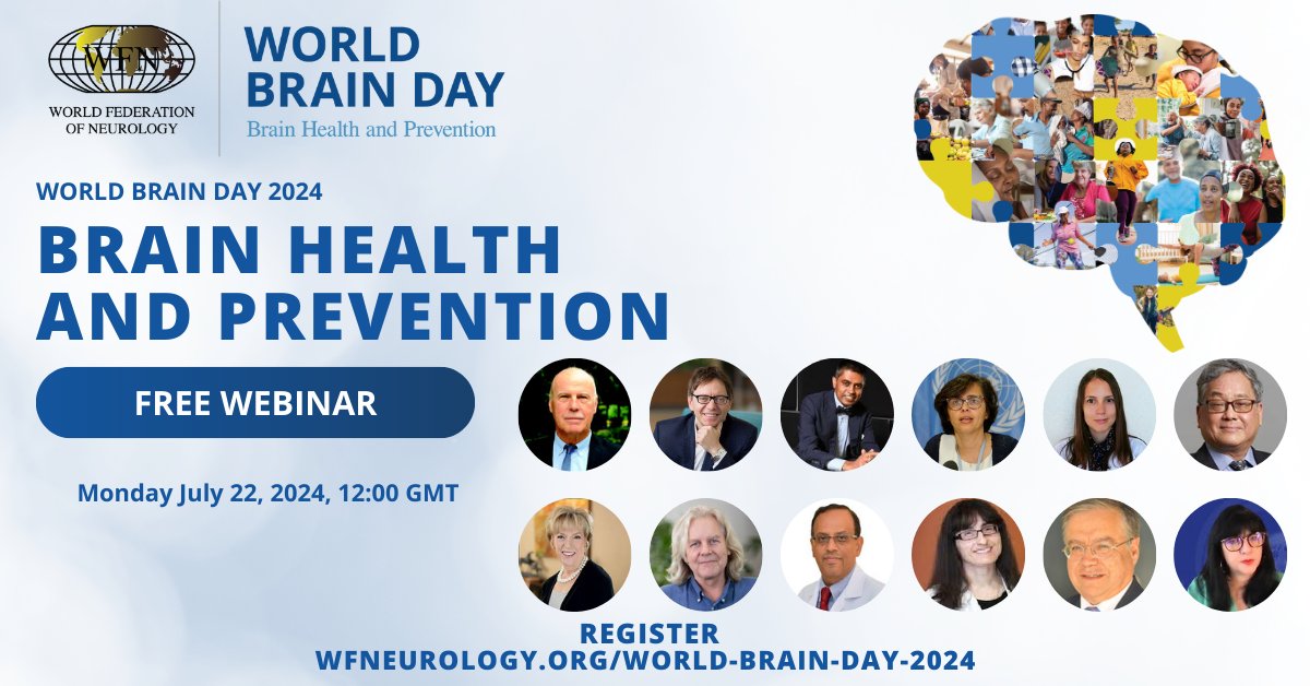wfneurology's tweet photo. Join @wfneurology for a free global webinar in honor of the 2024 World Brain Day on July 22.
Hear from top experts in brain health and neurology. Webinar at 12:00 GMT. 
Register here👉  https://t.co/2G9tmmbwP6 
#WBD2024 #BrainHealthandPrevention #BrainHealth #WFN https://t.co/btxhOulBPs
