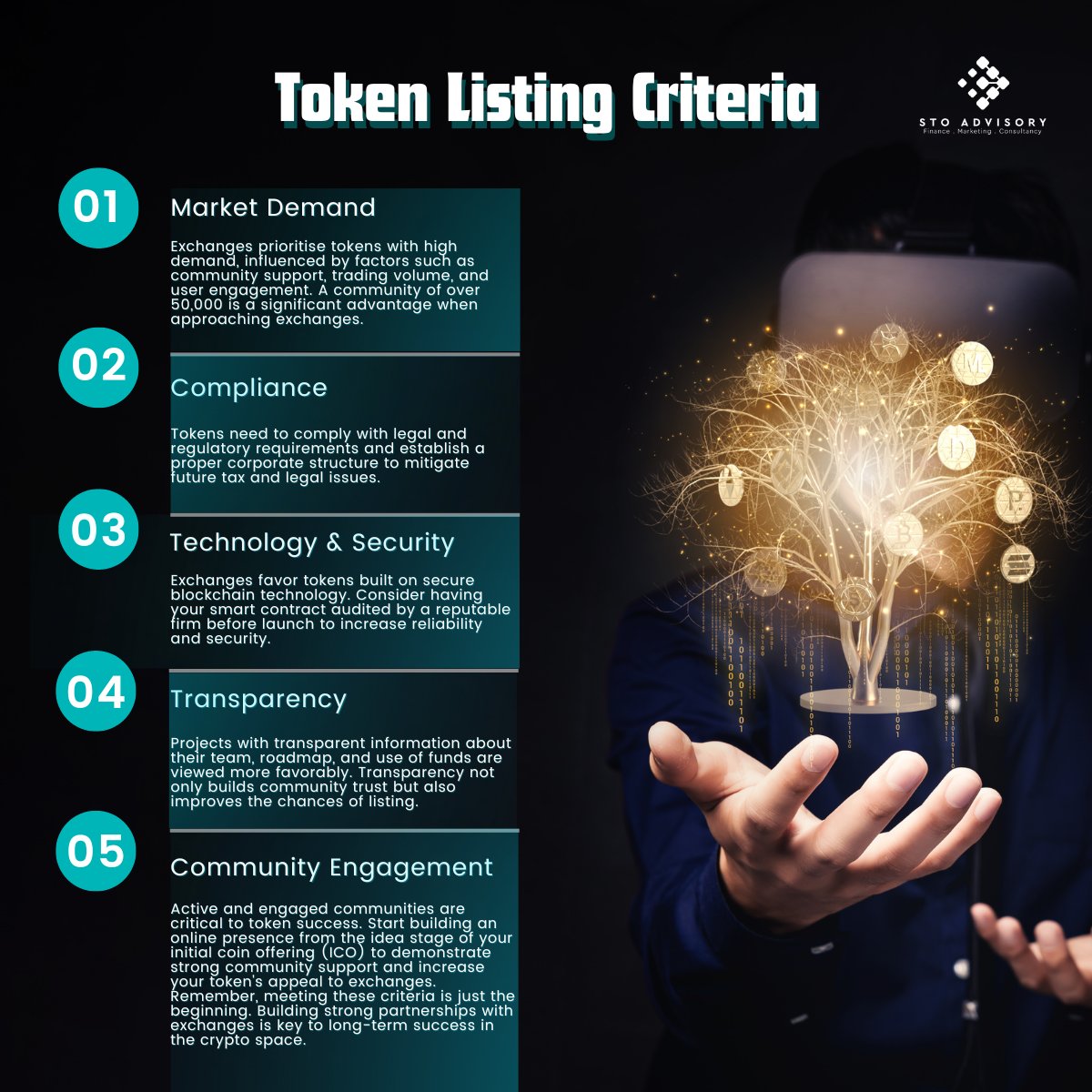 StoAdvisory's tweet photo. 💡 Token Listing Criteria on Exchanges 💡

Wondering what is the requirement to list a token on the major exchanges? Here are some important criteria to consider:

#CryptoExchange #TokenListing #Blockchain #Cryptocurrency #DigitalAssets https://t.co/JtAgQ83Ubo