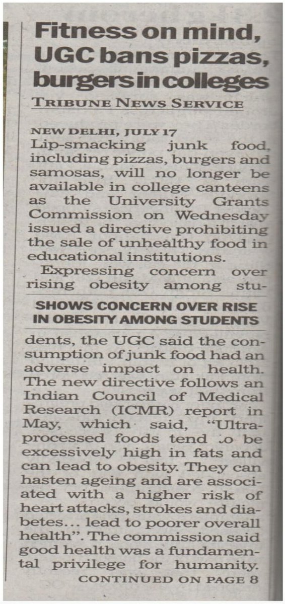 JASSGILL44's tweet image. UGC BANS JUNK FOOD ON CAMPUS AND COLLEGE CANTEEN  .@Moveribfan @NAPiIndia. @CsPunjab Please issue instructions @AAPbalbir and @harjotbains