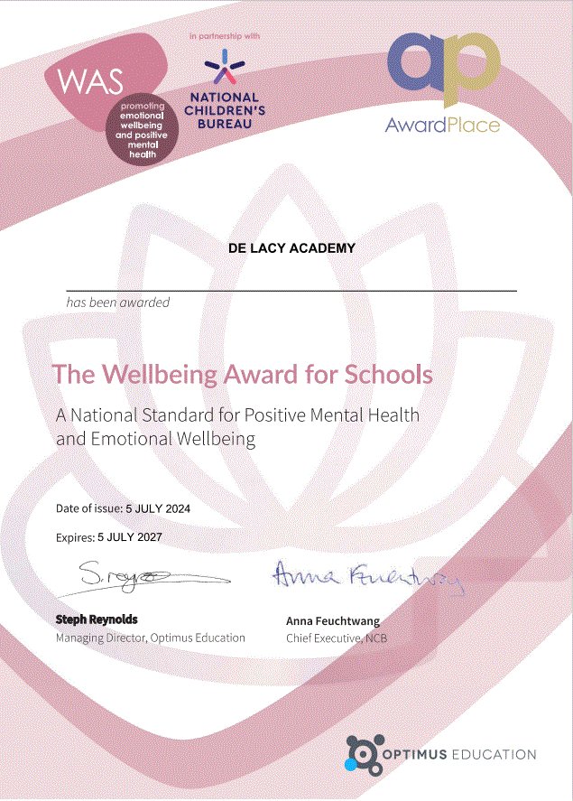 We are pleased to announce that we have been successful in securing the Wellbeing Award for schools. This is a huge achievement and a testament to the efforts of everyone within our community.