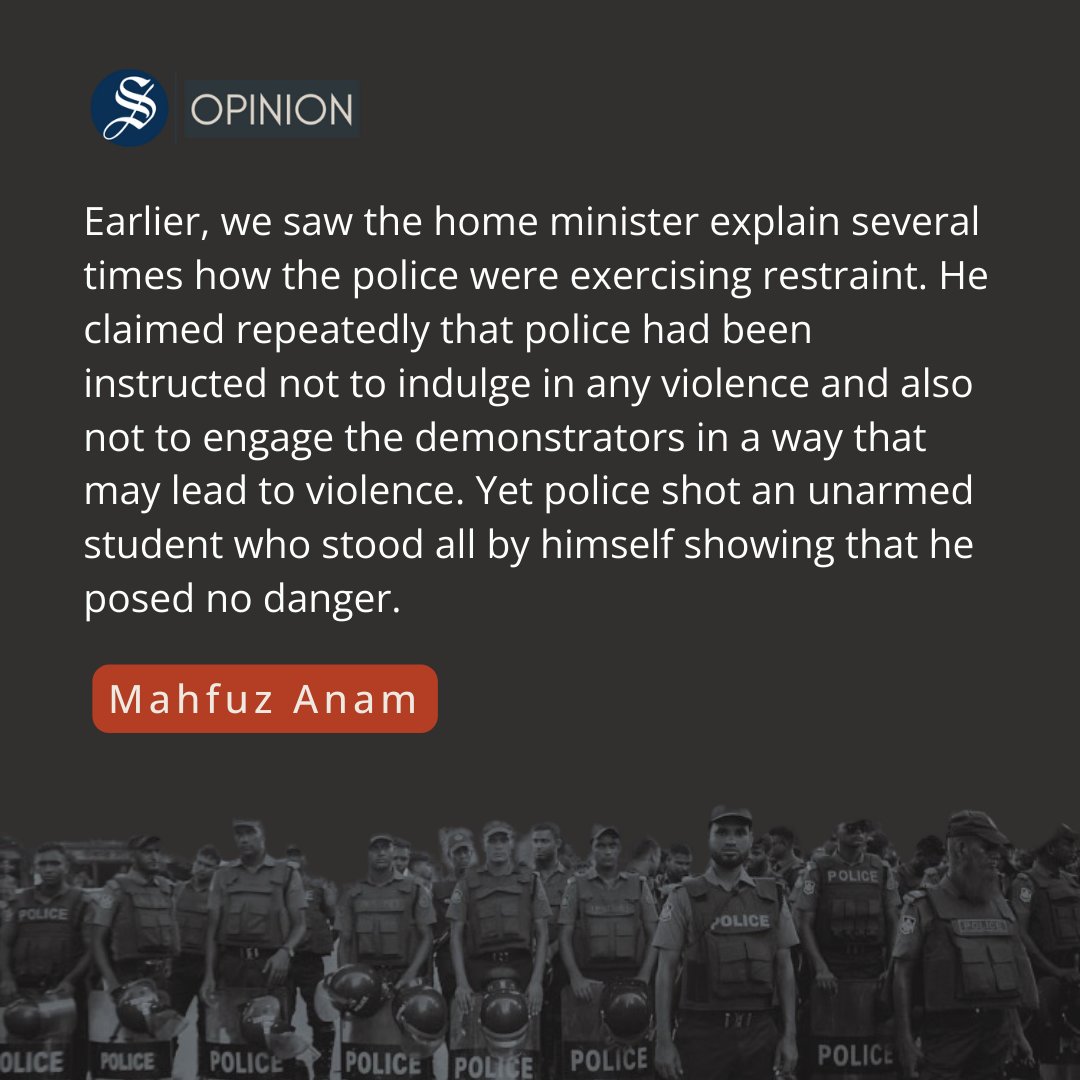 dailystarnews's tweet photo. When he was shot, he posed no threat to police and was standing quite a distance away, which an eye-estimate suggests could be about 50-60 feet. Yet police shot him in cold blood.

Read more:
https://t.co/x5b9hcRRvp

#Views #Opinon #Bangladesh #Quota_Reform_Movement https://t.co/QeROO3sucN