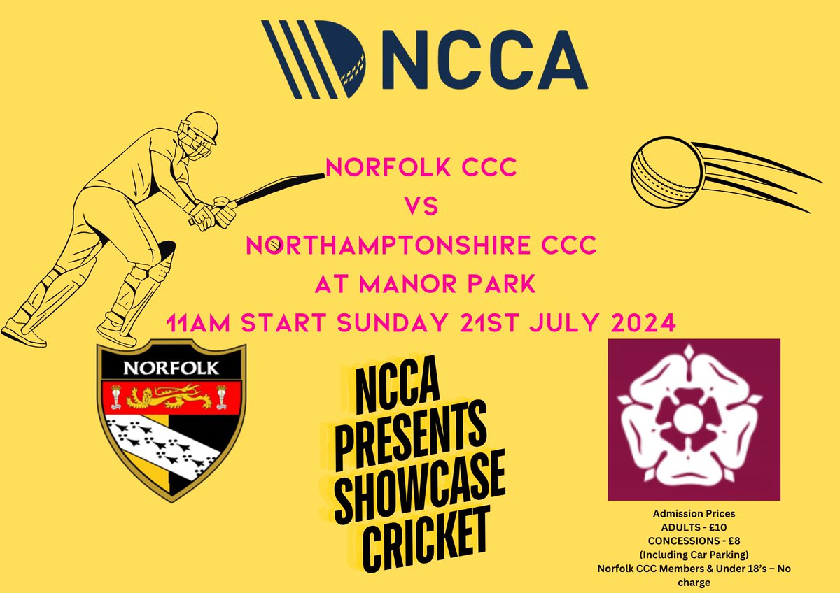 norfolkccc's tweet photo. π Countdown to This Sunday! π
Just a few days left before the showcase game! Norfolk CCC vs. Northampton CCC at Manor Park this Sunday, July 21st. The action starts at 11 AM. Don't miss out!
See poster for full details
#NorfolkCCC #ShowcaseGame #CricketExcitement π
#NCCA https://t.co/dBKd9mLD40