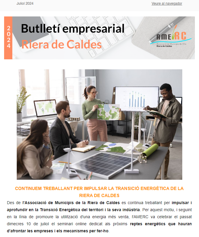 pespm's tweet photo. 📌Publicat el Butlletí Empresarial del mes de juliol de la #RieradeCaldes
➡️Descobreix com et podem ajudaR a impulsar la Transició Energètica de la teva empresa
👀Dona-li a una ullada a les formacions programades per a després de les vacances
👉https://t.co/eZXYcPcYl1
#AMERC https://t.co/93yaFGRp6w