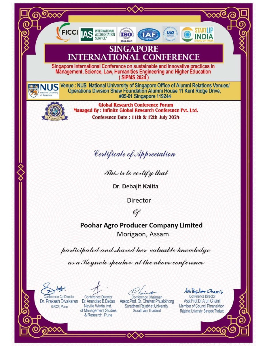 apartassam's tweet image. Dr Debajit Kalita from Poohar FPC, Morigaon, delivered a keynote at the Startup &amp;amp; Entrepreneurship Conference at NUS on July 11-12, highlighting the FPC’s journey and success, the FPC is supported by APART. #StartupConference
@ATULBORA2
@CMOfficeAssam