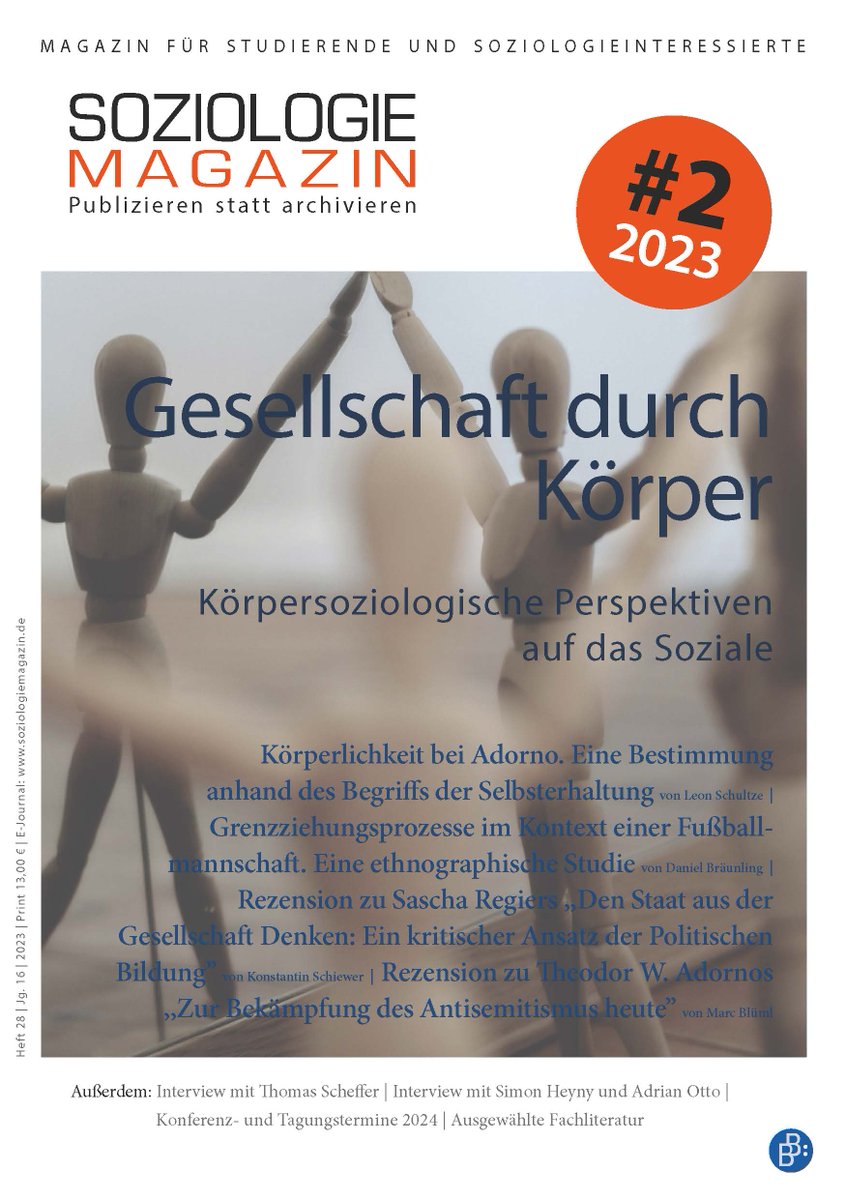 Endlich ist es soweit: Unsere neue Ausgabe #28 "Gesellschaft durch Körper" ist erschienen und #openaccess verfügbar. Vielen Dank an alle Autor*innen für ihre spannenden Beiträge und die konstruktive Zusammenarbeit! Schaut rein: soziologieblog.hypotheses.org/soziologiemaga…