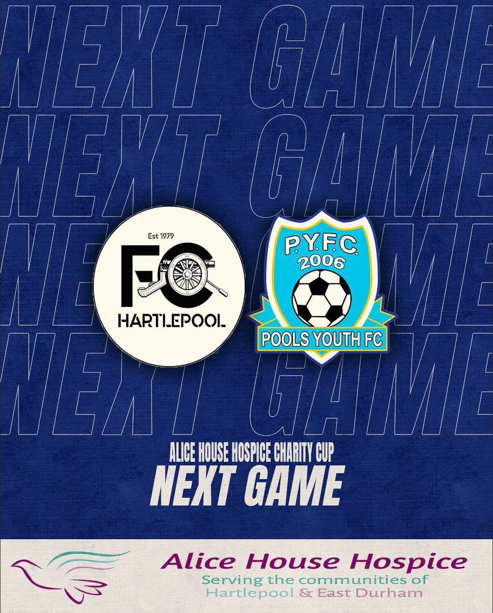 📅 Saturday 20th July   
🆚 <a href="/FC_Hartlepool/">FC Hartlepool</a> 
🏆 <a href="/AliceHouseHosp/">Alice House Hospice</a> Charity Cup 
🏟️ Tech, TS26 0TB 
⏰ 2pm  

Our final game of pre season this Saturday when we host neighbours FC Hartlepool in the Alice house hospice charity cup. *please note the game has been moved to the tech*