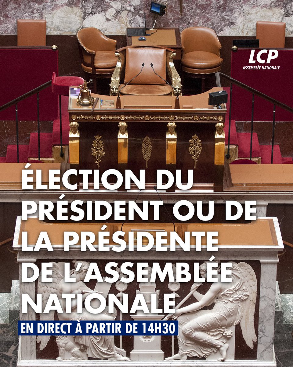 LCP (@lcp) on Twitter photo 🔴🏛️Suivez l'élection du Président ou de la Présidente de l'Assemblée nationale autour de notre émission spéciale présentée par <a href="/clementmeric/">Clement Meric</a>, puis <a href="/boucherbrigit/">Brigitte Boucher</a>.
📺💻📲Dès 14h30 en DIRECT sur LCP #canal13, LCP.FR et notre chaîne YouTube. #DirectAN 🔴🏛️Suivez l'élection du Président ou de la Présidente de l'Assemblée nationale autour de notre émission spéciale présentée par <a href="/clementmeric/">Clement Meric</a>, puis <a href="/boucherbrigit/">Brigitte Boucher</a>.
📺💻📲Dès 14h30 en DIRECT sur LCP #canal13, LCP.FR et notre chaîne YouTube. #DirectAN