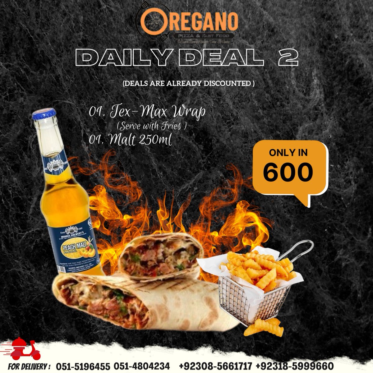 oreganopizzarwp's tweet photo. Don't miss out on this delicious offer! For reservations &amp; delivery: 
Call us: 051-5196455 
WhatsApp: 0308-5661717
#OreganoPizza #FastFood #FoodLovers #PizzaLovers #DeliciousDeals #Foodie #EatLocal #RawalpindiFood #FoodDelivery #OrderNow https://t.co/UJs5udFU1h
