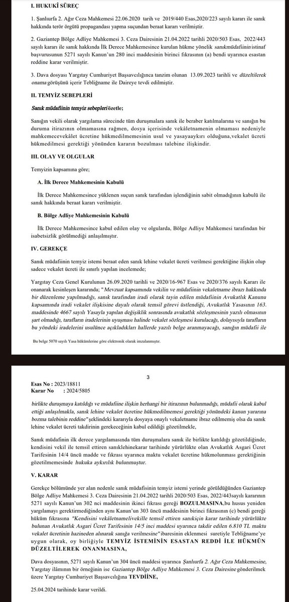 📍Vekalet ücretine ilişkin 

Duruşmaya sanık ile katılan avukat, vekaletname sunmasa bile vekalet ücretine hak kazanır. İlla noter onaylı bir vekalete ihtiyaç yoktur. 

Yargıtay 3. CD., 25.04.2024