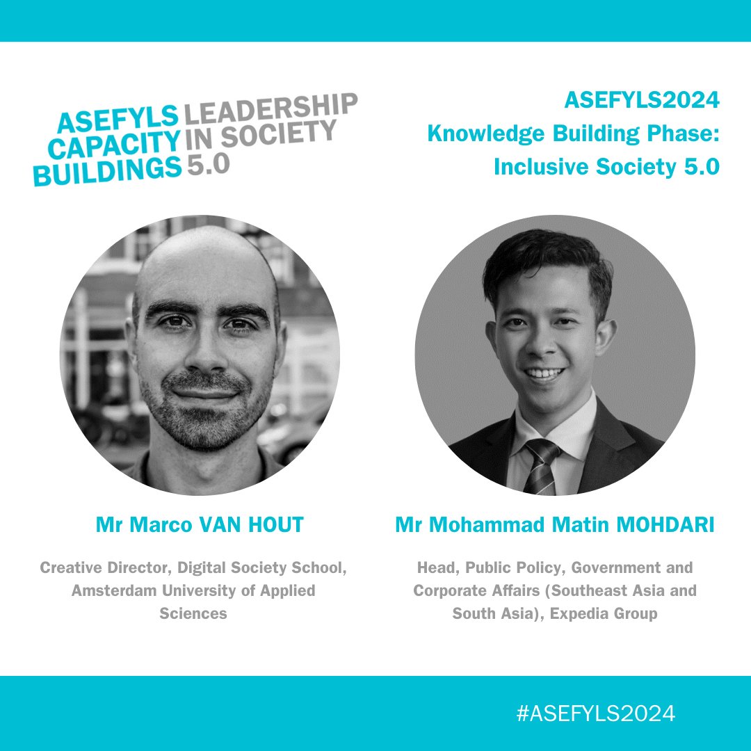asefedu's tweet image. 3 out of 5 #KBP sessions of #ASEFYLS2024 are now done! Thank you to Mr Marco VAN HOUT and Mr Mohammad Matin MOHDARI for your keynotes on Inclusive Society 5.0 – encouraging our participants to be more inclusive through their leadership. #YoungLeaders #InclusiveSociety