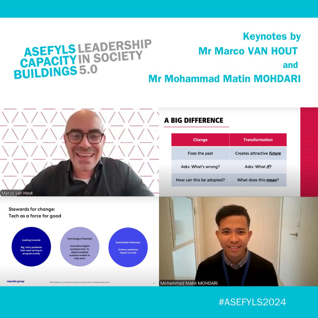 asefedu's tweet image. 3 out of 5 #KBP sessions of #ASEFYLS2024 are now done! Thank you to Mr Marco VAN HOUT and Mr Mohammad Matin MOHDARI for your keynotes on Inclusive Society 5.0 – encouraging our participants to be more inclusive through their leadership. #YoungLeaders #InclusiveSociety