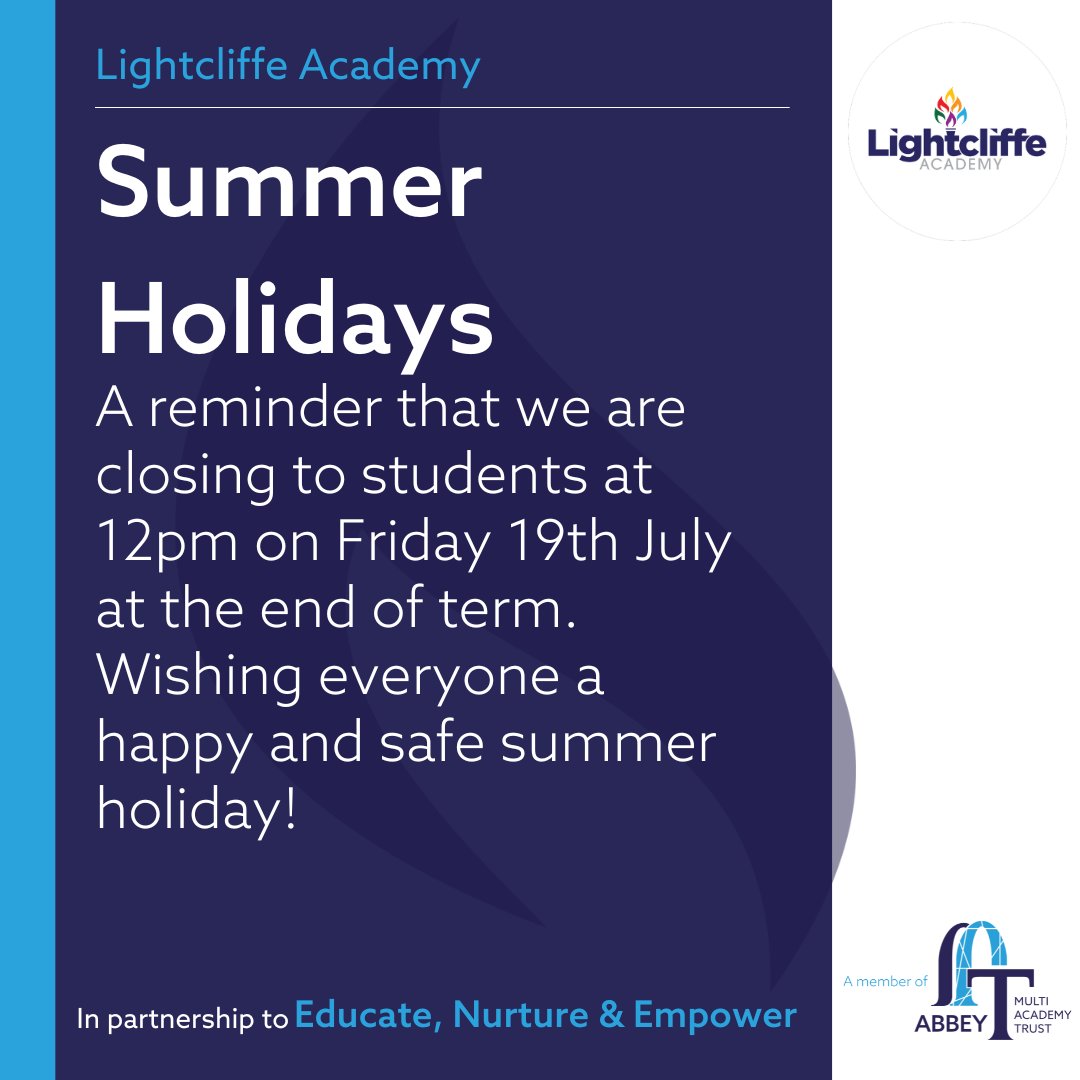 A reminder that we are closing to students at 12pm on Friday 19th July at the end of term. Wishing everyone a happy and safe summer holiday!