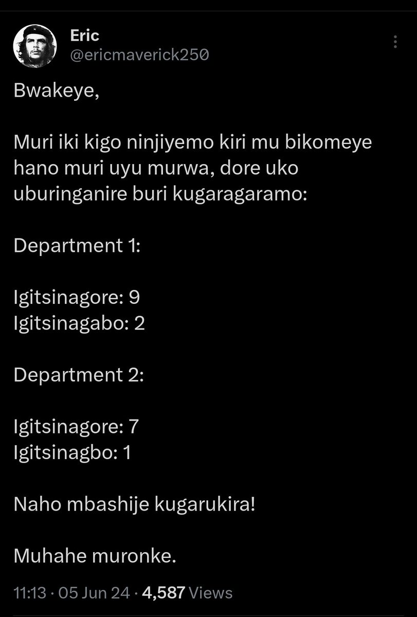 ericmaverick250's tweet photo. Bwakeye,

Muri iyi Forex Bureau nasuye ejo, dore uko #Uburinganire nasanze bwifashe:

Igitsinagore: 10 
Igitsinagabo: 1 

Kuva ku mu sekirite, pulanto, cashier kuzamura kwa MD bose ni igitsinagore. 

Sekirite hanze ni igitsinagabo!

#Uburinganire ku isonga!

Muhahe muronke. https://t.co/rYPJ4nIGgM