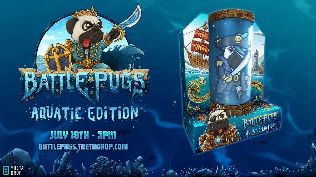 Join for a chance to win a Battle Pugs: Aquatic Edition Pack on Friday, July 19th! 

To enter-Like, Repost, &amp; Follow: <a href="/theshakesbeer/">Jerry Avalos</a> <a href="/HighsGamingHub/">HighsGamingHub</a> <a href="/Battle_Pugs/">Battle Pugs</a>

Also a chance at a Thetacon24 Ticket! Drop starts July 19 at 3pm PT. Waitlist &amp; Prefund Now: battlepugs.thetadrop.com