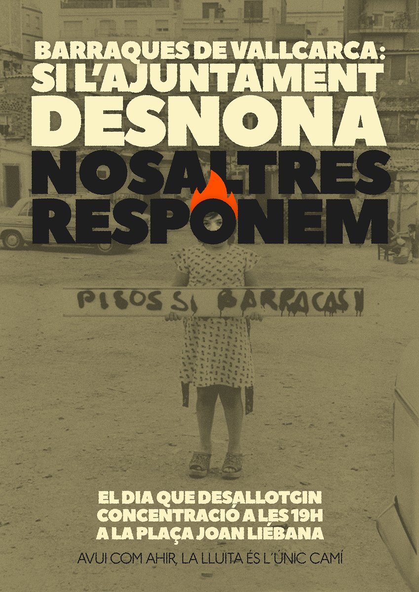 ⚠️ Davant l'amenaça que el <a href="/pscbarcelona/">PSC Barcelona/♥️</a> intenti desnonar més de 70 veïnes del barri, estem alerta! 
🔴 En cas de desnonament, convoquem a donar suport al moment i a assistir a la concentració, el mateix dia, a les 19 H a la pl. Joan Liébana (Av. Vallcarca 100)
📣 Màxima difusió!
