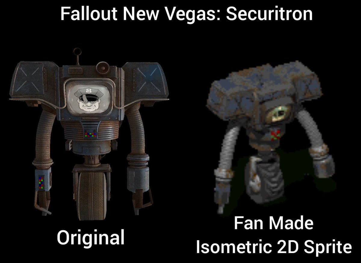 VaultKing_14's tweet photo. BTW for those who are wondering...
I got the Fan Made 2D Sprite from @NMAfallout ,
at least that's where I initially found it.
😎👍 ☢️
#Fallout #FalloutSeries #FalloutNewVegas #Securitron #ClassicFallout #2DSprite #IsometricGames #FanMade #ThrowbackThursday https://t.co/L2NER0WKc5
