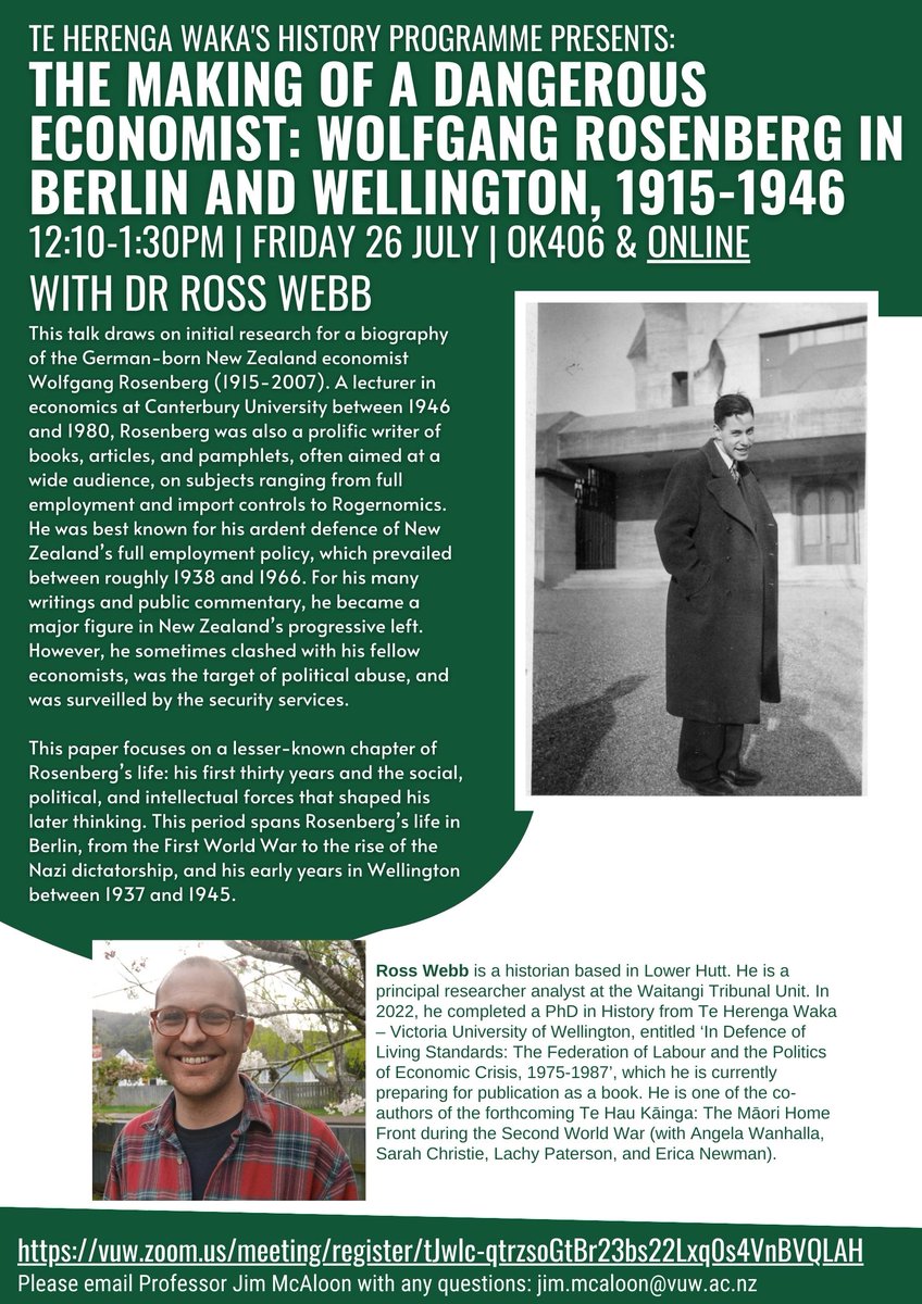 rosswebb045's tweet photo. I'm looking forward to giving this seminar next Friday at
@VicUniWgtn on the beginnings of a biography I'm writing, tentatively titled:   

'A Dangerous Economist: The Life and Times of Wolfgang Rosenberg' https://t.co/xRXIMT9clb