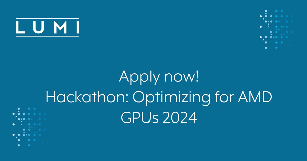 🚀Join LUMI Hackathon 2024! 🚀
💻Optimize your software for AMD #GPUs at the #Hackathon in Brussels 14-18.10.24! Collaborate with HPE &amp; AMD experts to enhance your code's performance.  Apply by 26.8! ⬇️
lumi-supercomputer.eu/events/hackath…
#HPC #lumisupercomputer