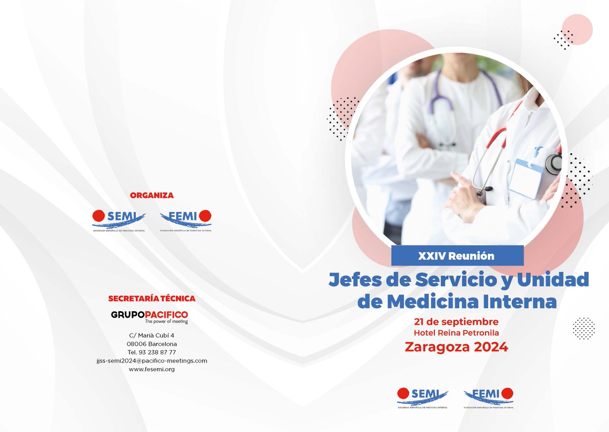 Sociedad Española de Medicina Interna (SEMI) (@sociedad_semi) on Twitter photo 📢🔴 Ya disponible en la web de SEMI el programa de la XXIV Reunión de Jefes de Servicio y Unidad de #MedicinaInterna 🏥🩺
📍 Zaragoza. 21 de septiembre de 2024.
🔗fesemi.org/congresos/xxiv…
#SEMITuit #MedicinaInterna <a href="/CarreteroJuani/">Juani Carretero Gomez</a> 📢🔴 Ya disponible en la web de SEMI el programa de la XXIV Reunión de Jefes de Servicio y Unidad de #MedicinaInterna 🏥🩺
📍 Zaragoza. 21 de septiembre de 2024.
🔗fesemi.org/congresos/xxiv…
#SEMITuit #MedicinaInterna <a href="/CarreteroJuani/">Juani Carretero Gomez</a>