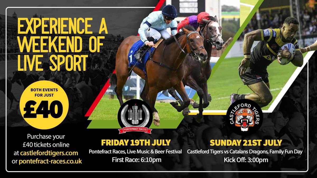 CTRLFC's tweet photo. 🏇🏉 It’s a Weekend of Live Sport!

Kicking off on Friday at Pontefract Racecourse before the Tigers' Family Fun Day!

Both events for just £4️⃣0️⃣!

https://t.co/opFQnTGjOF

#COYF https://t.co/PB5kOClg2S