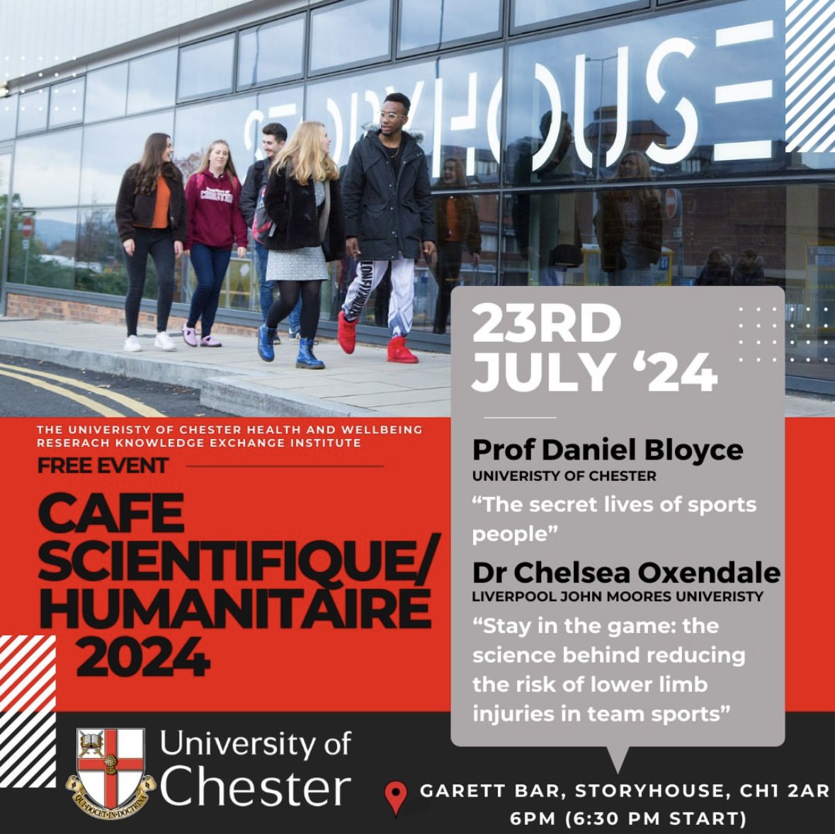 Chelsea Oxendale PhD (@chelseaoxendale) on Twitter photo 🎙️Looking forward to discuss the Science of Reducing the Risk of Lower Limb Injuries in Team Sports.
📅 Date: Tuesday 23rd July
⏰ Time: 6 pm
📍Location: <a href="/StoryhouseLive/">Storyhouse</a> Chester
Welcome to all, particularly athletes, coaches and sports enthusiasts 💪🏻
<a href="/uochester/">University of Chester</a> <a href="/LJMUSportSci/">LJMU Sport Science</a> 🎙️Looking forward to discuss the Science of Reducing the Risk of Lower Limb Injuries in Team Sports.
📅 Date: Tuesday 23rd July
⏰ Time: 6 pm
📍Location: <a href="/StoryhouseLive/">Storyhouse</a> Chester
Welcome to all, particularly athletes, coaches and sports enthusiasts 💪🏻
<a href="/uochester/">University of Chester</a> <a href="/LJMUSportSci/">LJMU Sport Science</a>