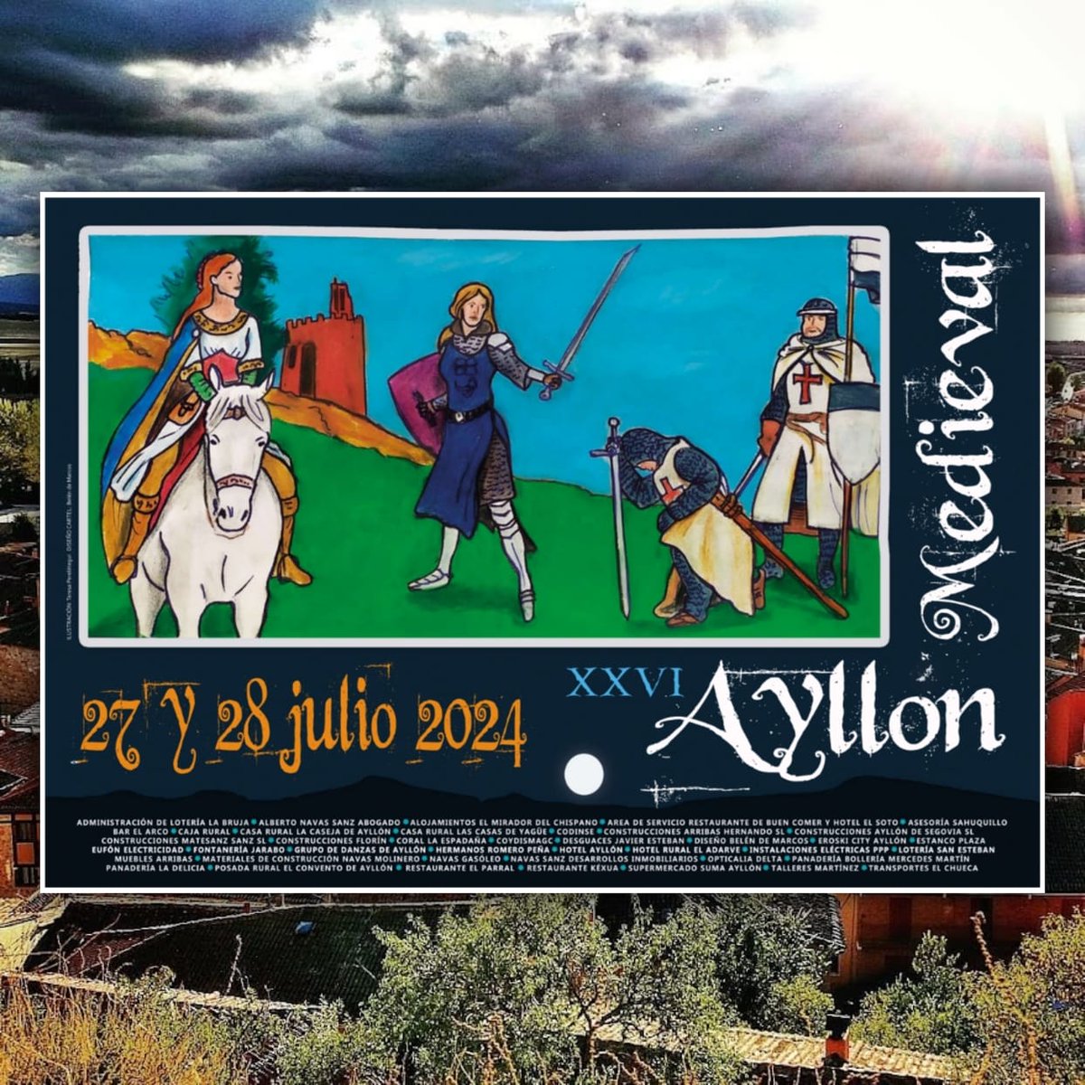 GuiaenSegovia's tweet photo. XXVI AYLLÓN MEDIEVAL 
 del 27 y 28 de julio, la Villa de Ayllón volverá a teñir sus calles y plazas retrotrayéndose VI siglos atrás en el tiempo.
#Ayllon #AyllonMedieval #HistoriayArte #Historia #Fiesta #Cultura #Medievo https://t.co/XkAH67IQC6