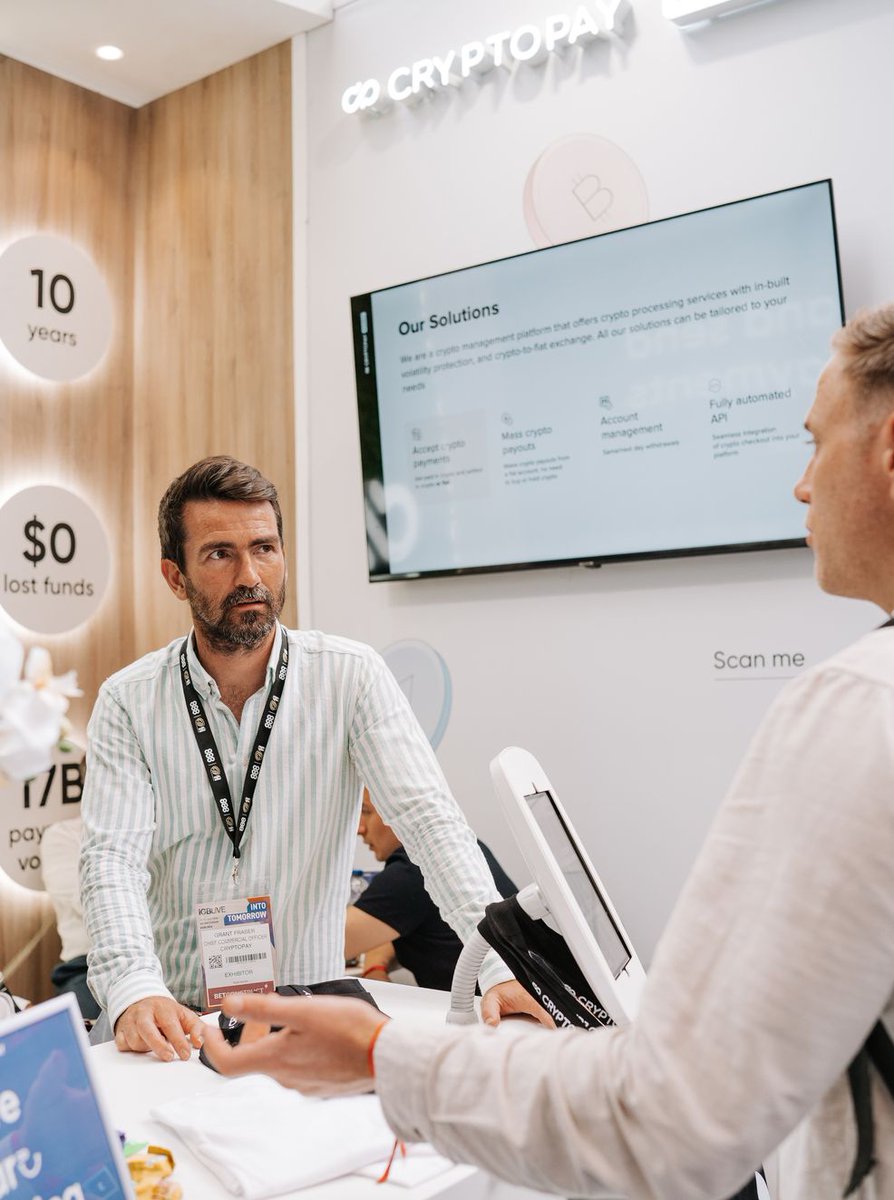 cryptopay's tweet photo. 🔝We have a fantastic start at iGB L!ve! The energy at our stand 12-B14 is incredible, with a vibrant mix of crypto enthusiasts and businesses eager to explore how #cryptopayments can elevate their growth 📈. 

Come say hello!

#iGBLive #futureofpayments https://t.co/i9QAm0BTYG