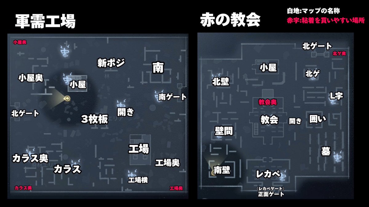 ultracomet_com's tweet photo. 【保存版】マップの名称まとめ🔰

ミニマップが見れるようになりました！
連携が取れるように名称を覚えましょう！

※粘着位置はキャラによって異なるので注意
#第五人格　#豆知識 https://t.co/dwt20Ejgsk