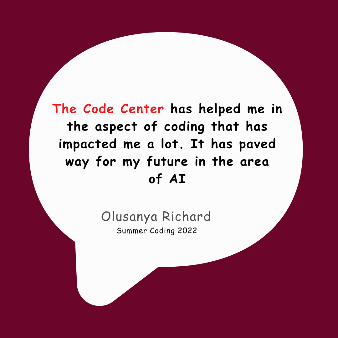 thecodecenterng's tweet photo. Announcing our Summer Coding Bootcamp coming up in August for J.S.1 to S.S.3 students.

Venue: 35, Olowu Street, Ikeja, Lagos
(We have provision for online classes for people limited by distance)

Contact: 09162267136 https://t.co/JSHatMsbkc