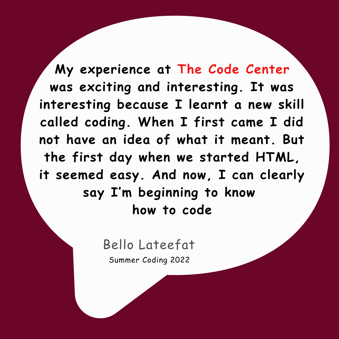 thecodecenterng's tweet photo. Announcing our Summer Coding Bootcamp coming up in August for J.S.1 to S.S.3 students.

Venue: 35, Olowu Street, Ikeja, Lagos
(We have provision for online classes for people limited by distance)

Contact: 09162267136 https://t.co/JSHatMsbkc