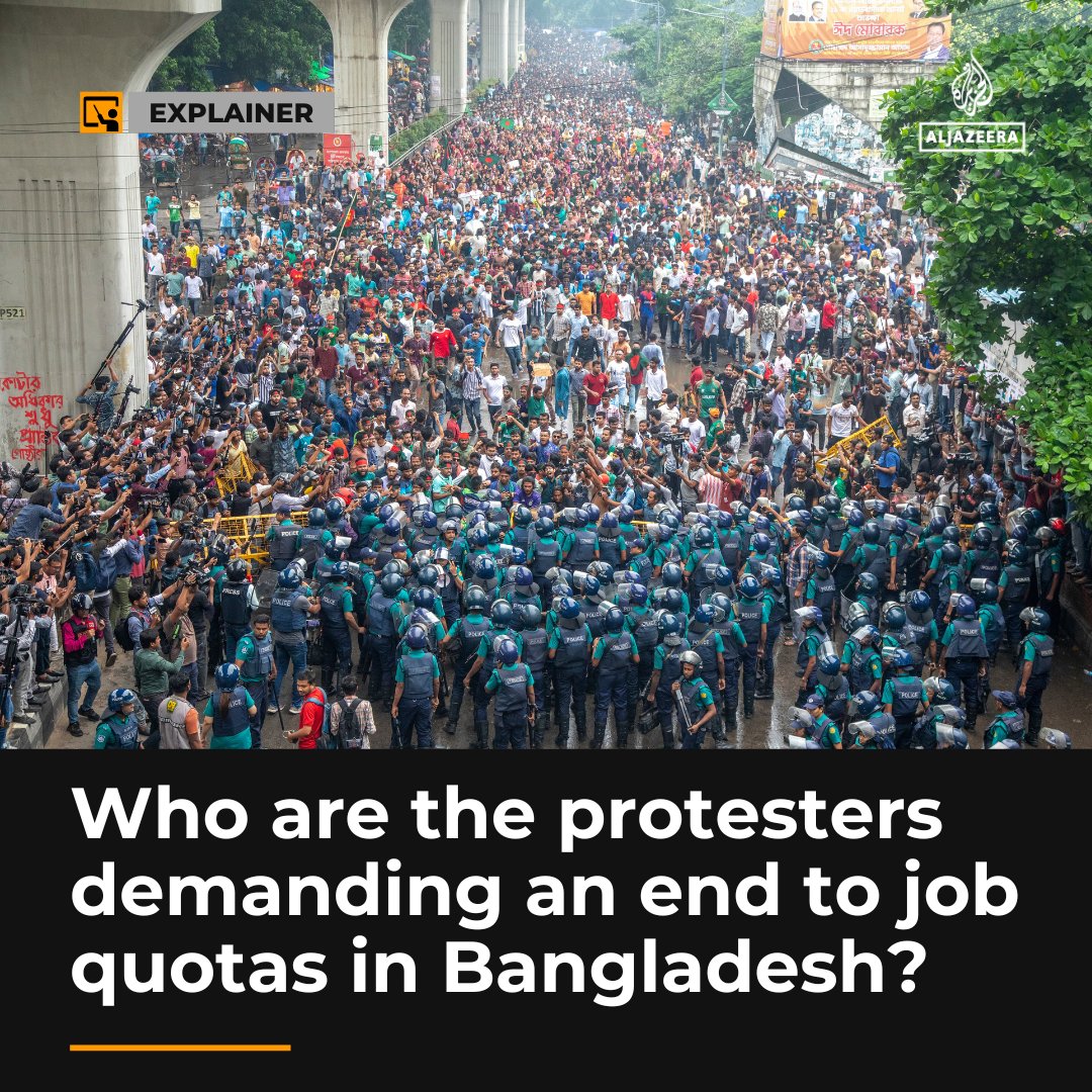 Bangladesh has been rocked by student protests, demanding the removal of quotas in government jobs.

Here's what you need to know ⤵️

🔗: aje.io/te967l